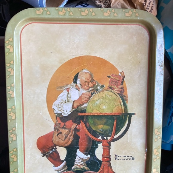 Santa Serving Tray Holiday Norman Rockwell Vintage - Picture 1 of 3